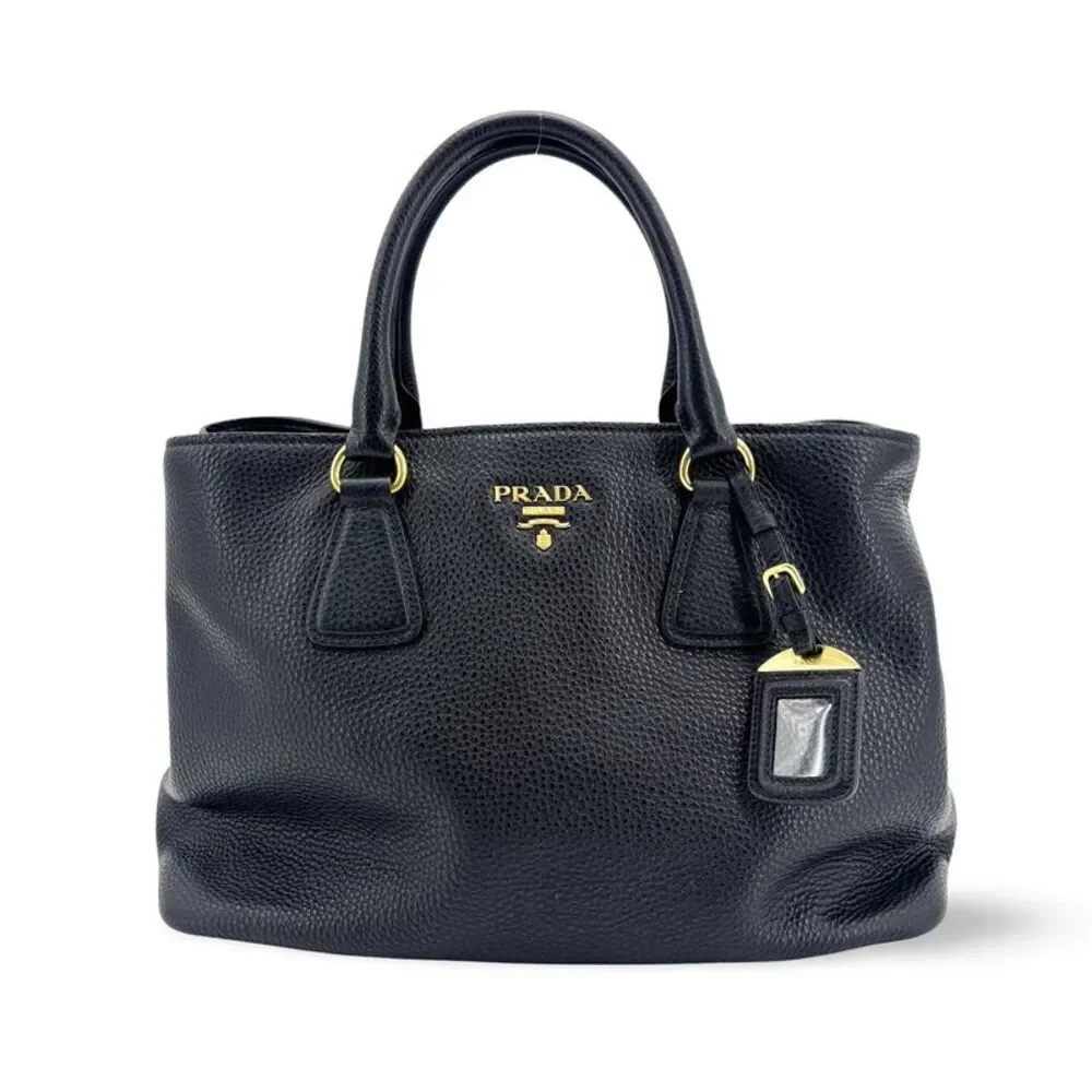 Prada Vitello Phoenix Tote Bag Black with Gold Hardware